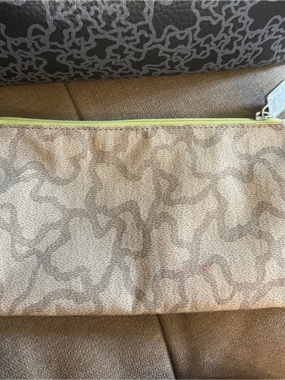 Canvas Zip Pouch in Taupe with Lime Trim